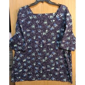 Coral Bay‎ 1X Ladies Flowers Specklef Square Neck Pullover Short Sleeve Stretch